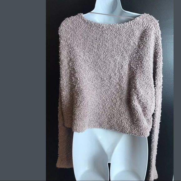 FREE PEOPLE Popcorn Pullover Sweater Fuzzy Top Crop Cropped Knit Blouse Mauve - Picture 7 of 11